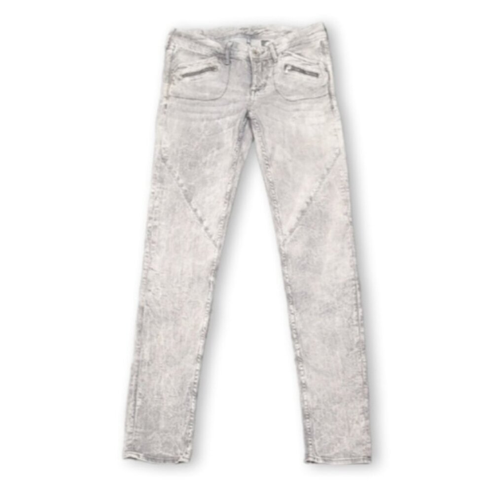 H&M &Denim Super Skinny Moto Jeans Womens Size 28 Light Gray Zipper Low Rise